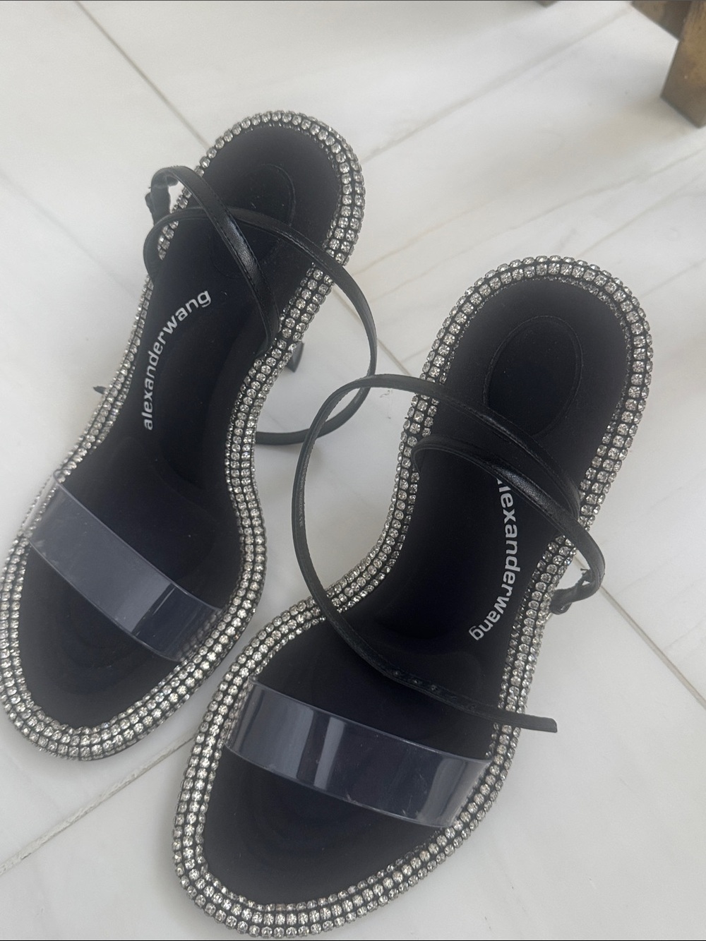 Alexander Wang Black Rhinestone-Trim Strappy Sandals